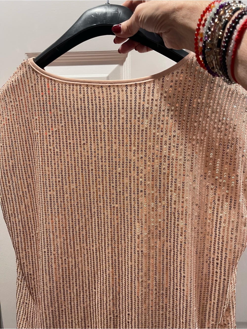 Sequin Striped Cap-Sleeve Top - Blush - Picture 2 of 4